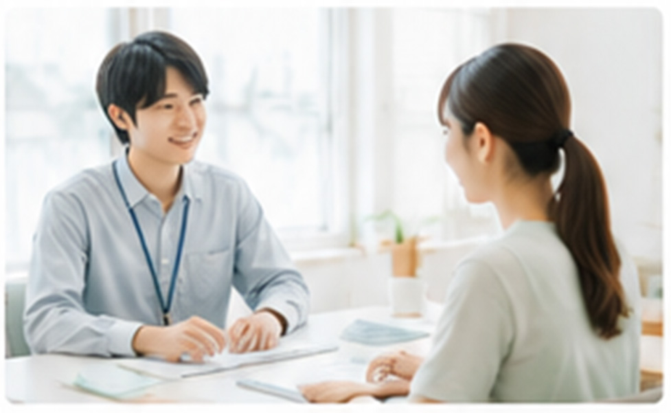 スタッフと面談する利用者